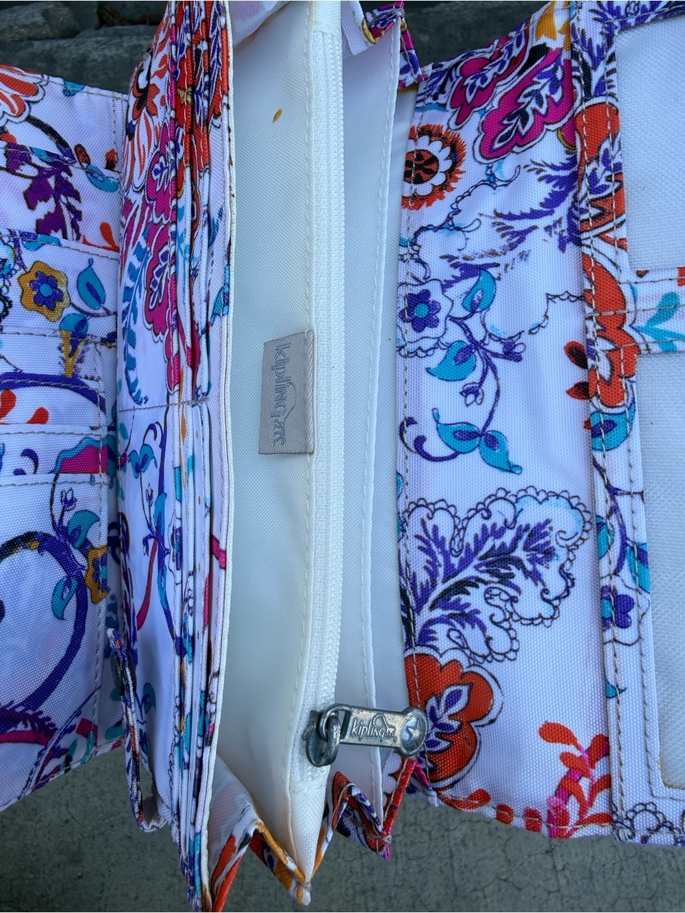 Kipling Floral Print Wallet in White, Pink, Purple, Teal, Yellow - Picture 4 of 5
